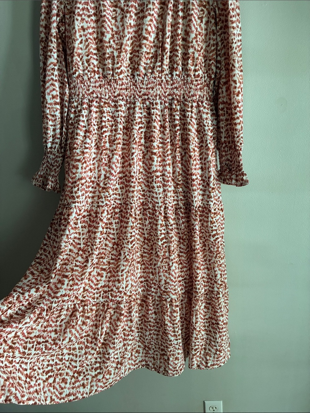 PrettyGarden XL Rust Cream Printed Smocked Waist Tiered Maxi Dress Boho Fall - Picture 5 of 7
